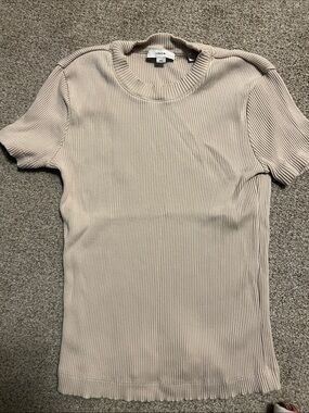 Vince Taupe Ribbed Short Sleeve Crewneck Top